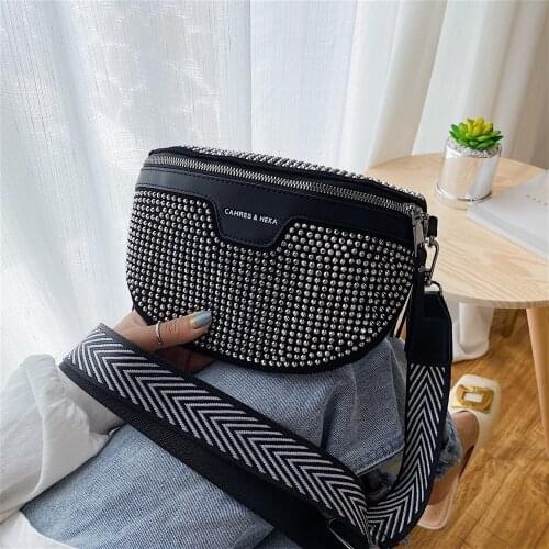 Bright Diamond Star Flash Womens Bag Casual Fashion Female Bags Wide Shoulder Strap Messenger Crossbody Bag Mobile Phone Bag