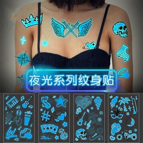 Tattoo Stickers Luminous Kids Girl Temporary Fake Tattoos Glow Paste on Face Arm Leg for Children Body Art Gun Glasses Sticker