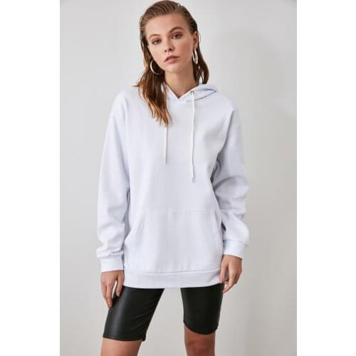 Trendyol Kangaroo Pocket Hooded Boyfriend Knitted Sweatshirt TWOAW20SW0525