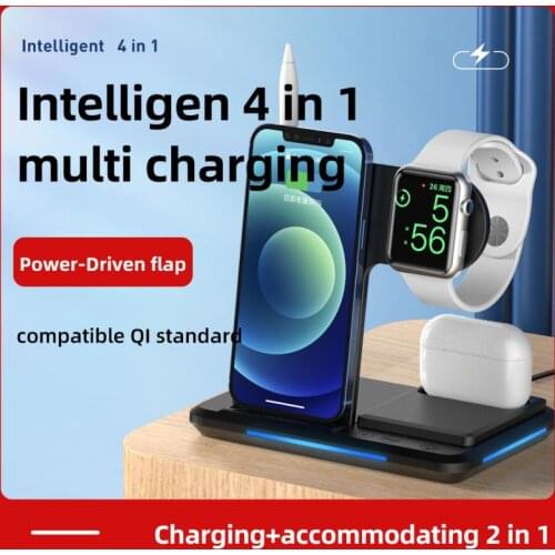 15W Intelligent Qi Standard 4 In 1 Multifunction Watch Earphone For Apple Pen Charging Together Wireless One-Stop ChargeDock
