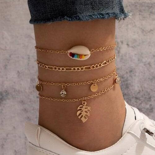 Bohemian Sequins Star Beads Anklets Set Fashion Handmade Ankle Bracelets for Women Summer Foot Chain Beach Barefoot Jewelry