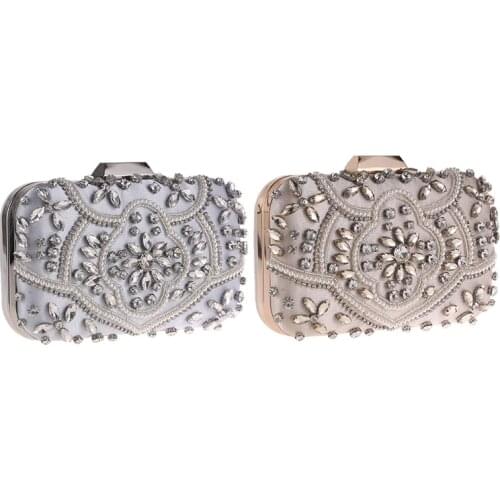 Diamond Evening Clutch Bag for Women Wedding Clutch Purse Chain Shoulder Bag Party Handbag with Pearl Handle