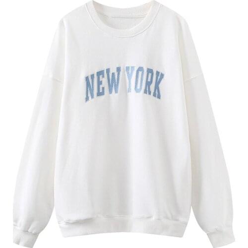 Oversize Girls Soft Cotton Vintage Hoodies 2021 Office Ladies Fleece Pullovers Loose Women Embroidered Printed O Neck Hoodies