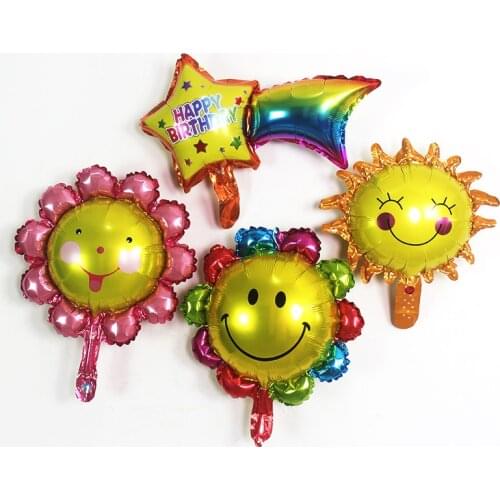 10pcs 16Inch Rainbow Sunny Flower Balloon Cute Smile Face Aluminium Balloons Birthday Party Children`s Toy Party Decoration