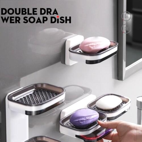 Soap Box Perforated Suction Cup Wall-mounted Single and Double Layer Drain Soap Dispenser Household Toilet Bathroom Soap Rack