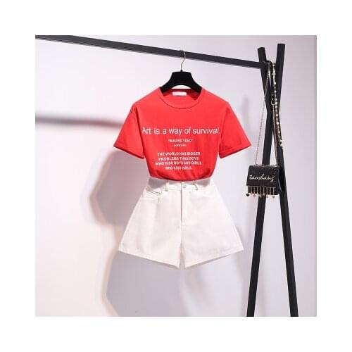 2020 Summer Fashion Letter Print Twinset Women Short Sleeve Loose T-Shirt +White Shorts Set 2PCS Clothing Two Pieces Outfits