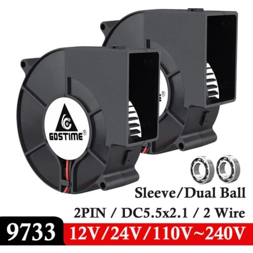 2pcs 97x33mm 12V 24V 110V 120V 220V 240V Ball Turbo Blower Fan 9733 97mm BBQ Big Air Blower Flow Centrifugal Fan Exhaust Cooler