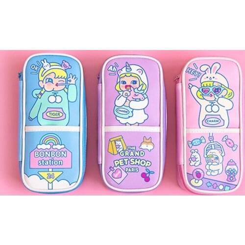 21.5*10.5cm PU Large Capacity Pencil Case Pencil Bag Portable Pen Brushes Pouch Pen Box Gifts Supplies School student Stationery