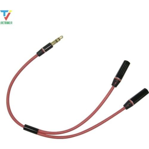 300pcs/lot High Quality 3.5mm Male 1 To 2 Female Metal Branch Red Audio Cable Splitter Earphone Lovers Sweethearts Aux Cable
