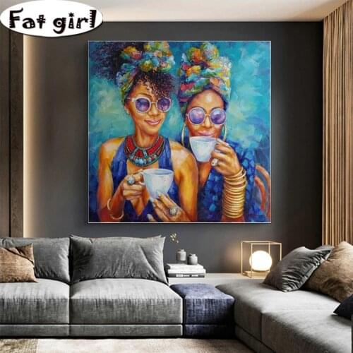 Diy 5D Diamond Painting Modern Home Wall Hanging Abstract Art Woman Drinking Coffee Full Square Round Drill Cross Stitch Mosaic