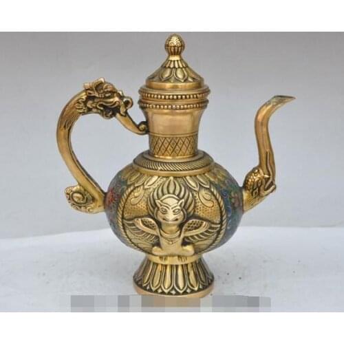 S01777 10" mark chinese palace bronze Cloisonne Royal Dragon Garuda Wine Tea Pot Flagon