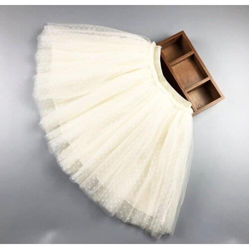 Baby Girls Tutu Lace Skirts Dots Fluffy Pettiskirt Cotton Kids Sweet Princess Evening Party Dance Skirt Soft Tutu White Beige