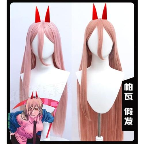 Two Colors Anime Chainsaw Man Makima Cosplay Long Orange Wig Hairpins Props Power Cosplay Heat Resistant Synthetic Long Hair Wig