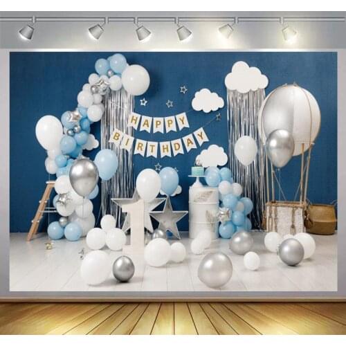 Blue Balloons Room Decor Newborn Baby 1st Birthday Photography Backdrops Coulds Stars Family Party Wall Poster Backgrounds Photo