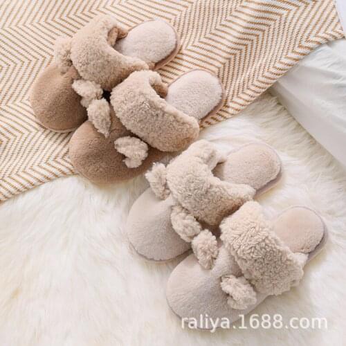 Lovers indoor cotton shoes in autumn and winter wear non-slip warm and fluffy soft bottom fleecy simple bag with cotton shoes