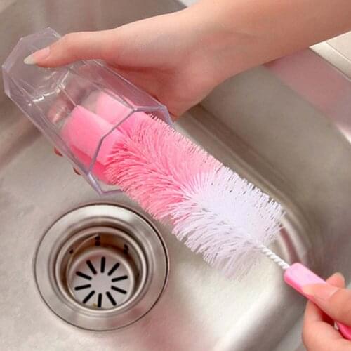 Kitchen Bottle Cleaning Tools Nylon+Sponge Nipple Cup Brush 360 Degree Rotating Wash Handle Plastic Brush Bottle Cleaning KC1070