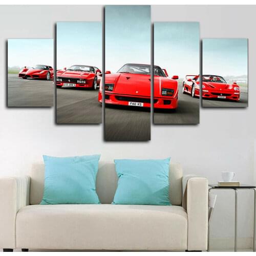 Classic Red Ferrari Racing F40 5 Panel Canvas Picture Print Wall Art Canvas Painting Wall Decor for Living Room Poster No Framed