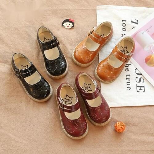 New Grils Leather Shoes Casual Girls Autumn Winter Kids Pu Show Wine Red Shoes Childrens Black Brown Size 21-30 Flats
