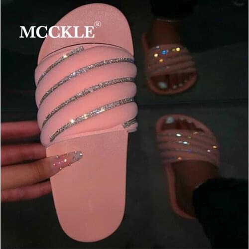 Summer Slippers Womens Shoes Non-slip Beach Plus Size Ladies Slides Rhinestone Rainbow Color Outdoor Female 2020 New