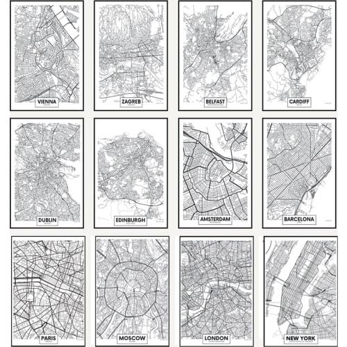 London New York Nordic Black Line City Map Poster Paris Canvas Painting Prints and Posters Wall Art Pictures for Living Room