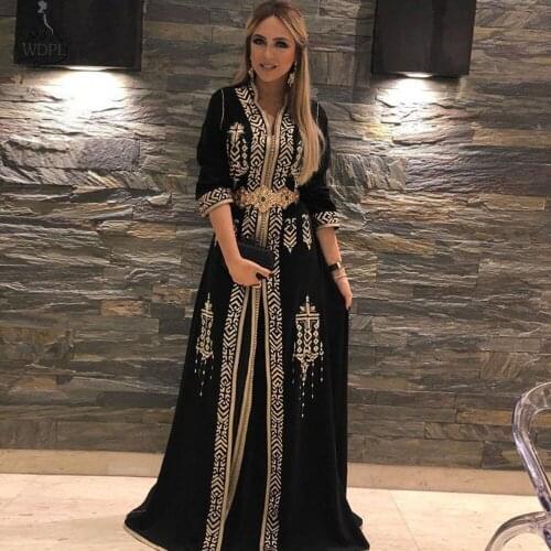 Moroccan Caftan Evening Dresses Embroidery Appliques Muslim Prom Dress Jacket Kaftan Arabic Formal Party Dresses