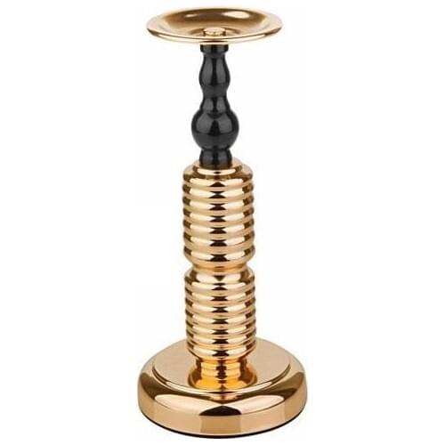 Zücev Metal Single Black Gold Decorative Candlestick