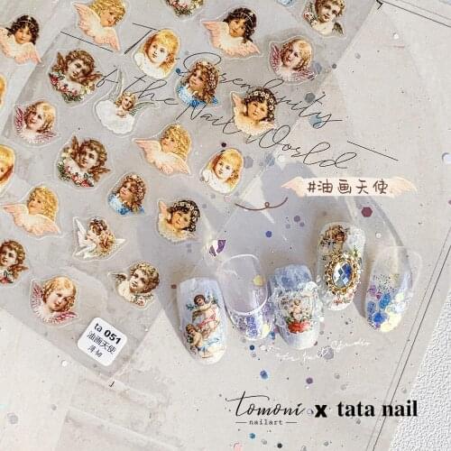 Cute Angel Nail Stickers Manicure Sliders Oil Painting Style Angel Nails Art Accesoires Transfer Foil Nail Decoration Designer