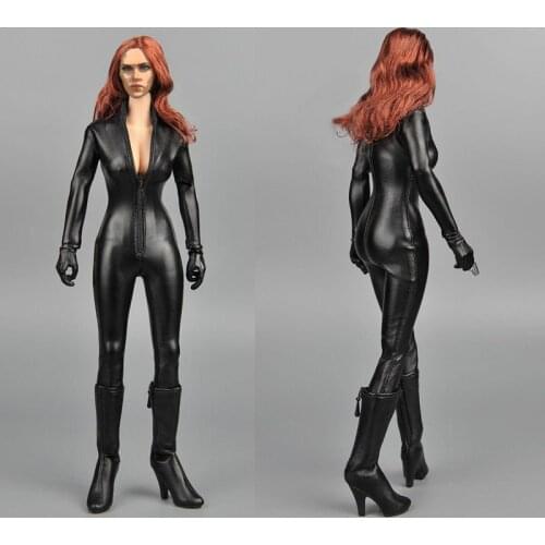 1/6 Scale Woman Girl Sexy Lady Black Widow Clothes Female Black One-piece Womens Leather Clothing Set f 12" Female Figure Body