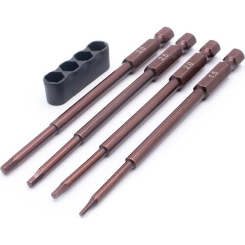 KYX Racing RC Model Tools 4pcs Speed Hex Tool Tip Set 1/4 lnch Adapter(1.5, 2.0, 2.5, 3.0mm)