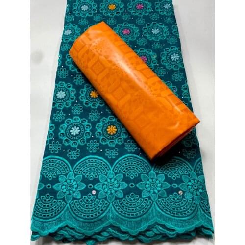 Latest Design 2.5yards Senegal Bazin Fabric with 2.5yard Soft Swiss Lace for Femme Robe Guinea New Bazin Riche Fabric YKM107