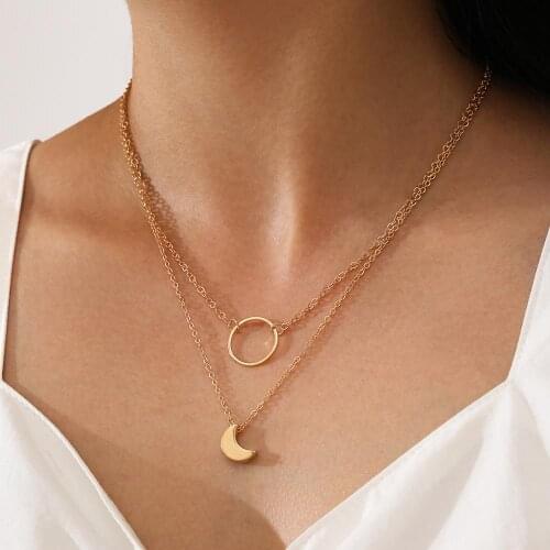 HI MAN Korean Temperament Double Round Moon Necklace For Woman Elegant Charm Engagement Wedding Jewelry Accessories Gift