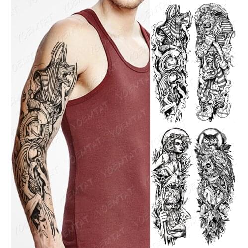 Large Arm Sleeve Tattoo Anubis Egypt Waterproof Temporary Tatto Sticker Time Hourglass Eagle Body Art Full Fake Tatoo Women Men