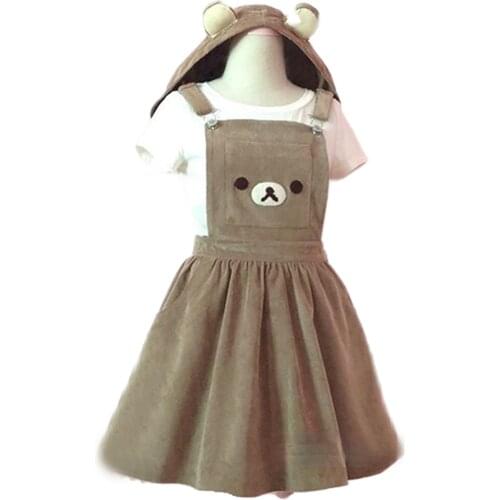 New Kawaii Bear Rilakkuma Straps Dress Lolita Braces Suspender Mori Girl Kawaii Dress School Clothes Vestido