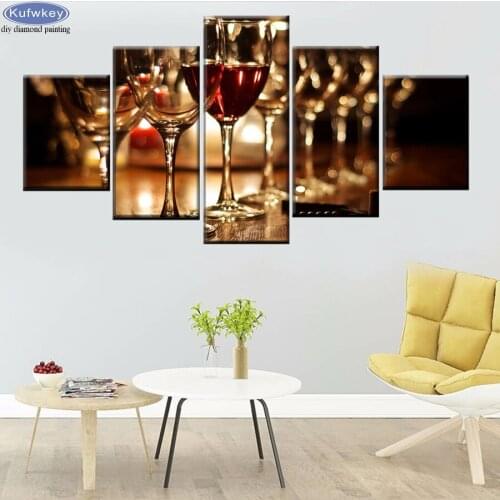 Full Square/round Diamond Embroidery 5 pieces of fine wine glass 5D DIY Diamond Painting Cross Stitch Diamond pictures mosaic