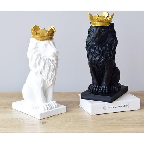 Crafts Decoration Lion Statue Royal Nordic Lucky Crown Lion Decoration Office Lion King Model Animal Art Sculpture