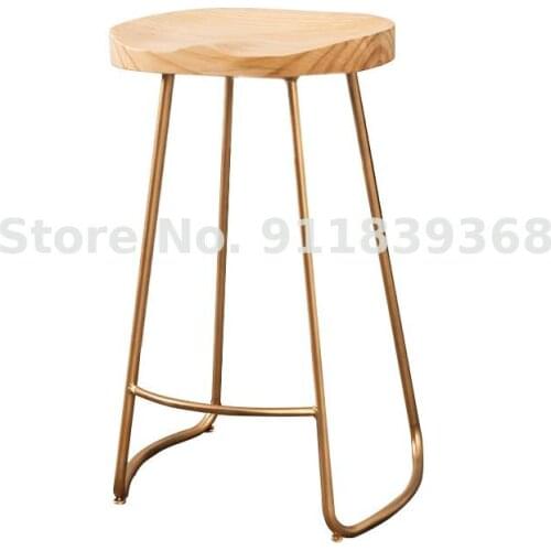 Solid Wood Scandinavian Bar Stool Cafe Bar Table Chair Bar Chair Iron Art Family Bar Chair Modern Simple High Stool