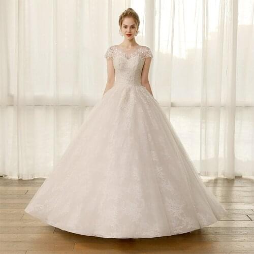 SL6820 cheap ball gown wedding dress short sleeve bridal gowns appliques crystal lace open back plus size wedding bridal dresses