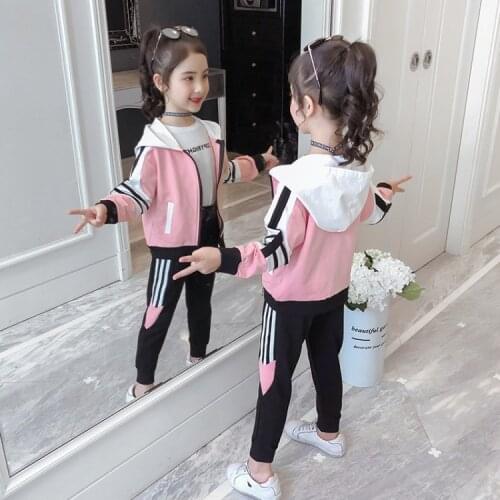 Girls Sports Suit Tracksuit 2020 Children Fashion Active striped Jackets Zipper Coat + Pant Set Kids Clothes Autumn Clothing Set