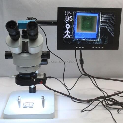 Trinocular Stereo Microscope 3.5X-90X Continuous Zoom Magnification 20MP 1080P 60FPS HDMI USB Camera LED Light 10-inch Monitor