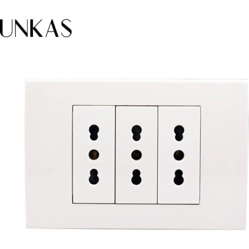 UNKAS 118mm*80mm AC 100~250V Wall Power Socket Plug 3 Way Italian / Chile Electrical Outlet