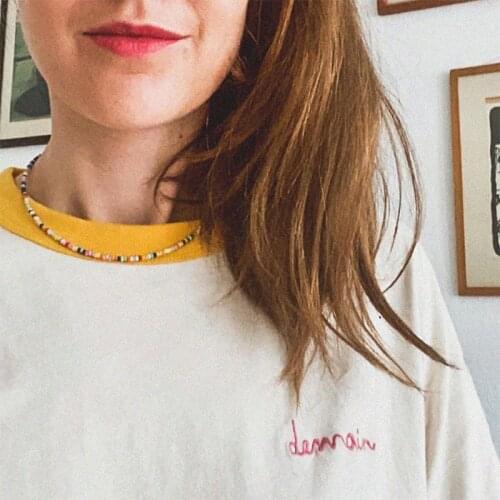 Embroidery Letter T Shirt Femme Round Collar Loose Soft Cotton Tee Shirt 2021 Summer Tees Casual Chic Women Broderie T Shirts