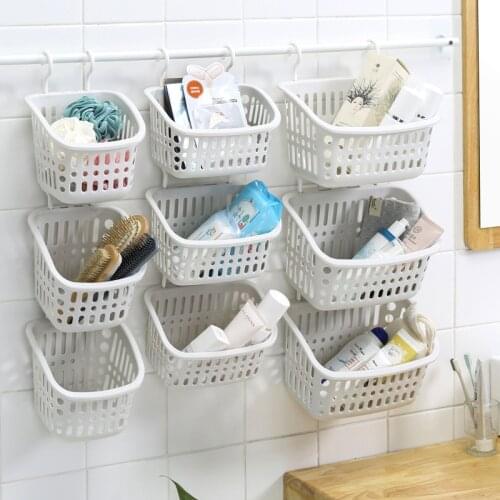 Household Hook Storage Basket Cosmetic Organizer Basket Multifunction Plastic Container Basket Kitchen Bathroom Hanging Basket