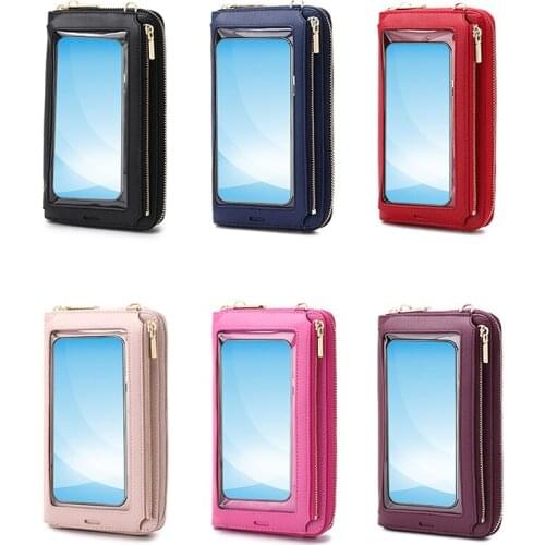 Women Fashion Multifunction Handbag Ladies Touch Screen Wristlet Handbags Protection Small Wallet Purse Crossbody Phone Bags