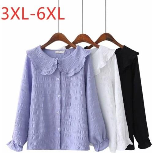 New 2021 Ladies Spring Autumn Plus Size Tops For Women Large Long Sleeve Loose White Purple Cotton Shirt 3XL 4XL 5XL 6XL