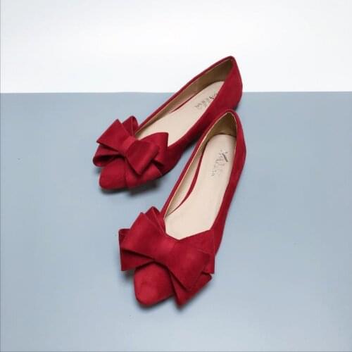 US4-11 Womens Suede Pointed Toe Big Bowknot Flats Loafers Oxfords Slip On Shoes Casual Plus Size 12Colors New B34
