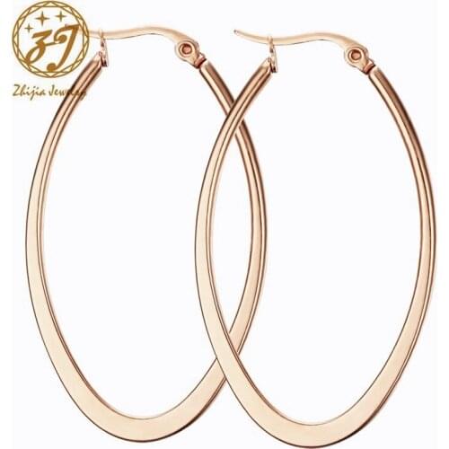 Zhijia Vintage Big Hoop Earrings Matte Rose Gold color Earings Stainless Steel Circle Earrings For Women Jewelry Wholesale
