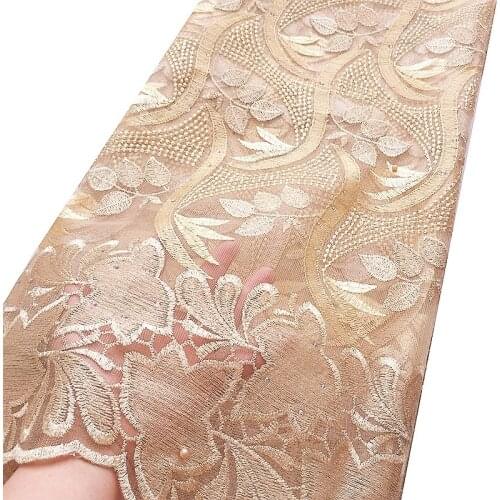 Golden African Lace Fabric 2019 High Quality Lace Wedding Gown Material Net Nigerian Swiss Lace 5 yards White French Lace Fabric