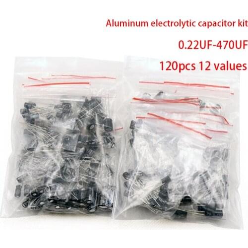 120pcs 1set of 120pcs 12 values 0.22UF-470UF Aluminum electrolytic capacitor assortment kit set pack