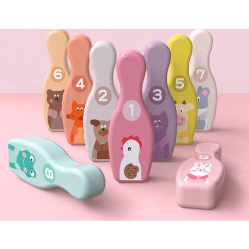 124D 1Set Brain Developmental Toy Wooden Childrens Bowling Toy for Toddlers Bowling Game Set Educational Coordination Toy