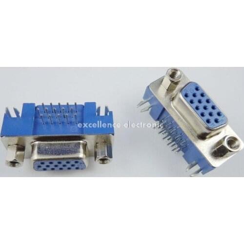 50 Pcs D-SUB Right Angle 15 Pin Female VGA PCB Connector 3 Rows Type 5 08